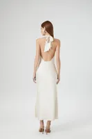 Women's Satin Cowl Halter Gown in Ivory Medium