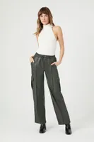 Women's Faux Leather Trouser Cargo Pants in Olive Medium