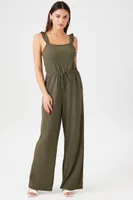 Women's Drawstring Wide-Leg Jumpsuit in Olive, XL