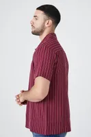 Men Pinstriped Button-Up Shirt in Burgundy/White, XXL