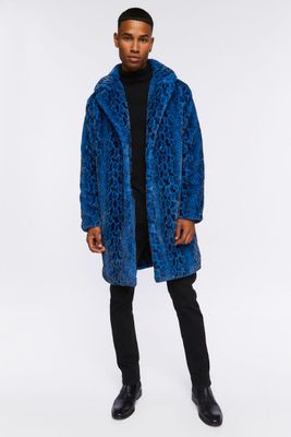 Men Faux Fur Snakeskin Print Coat in Blue/Black Medium