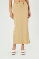 Women's Twill Toggle Drawstring Midi Skirt in Khaki Small