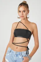 Women's Faux Leather Strappy Crop Top in Black Large