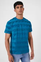 Men Flocked Geo Crew T-Shirt in Teal Blue Medium