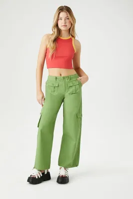 Women's Drawstring Wide-Leg Cargo Pants Pepper Green