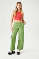 Women's Drawstring Wide-Leg Cargo Pants in Pepper Green, XS