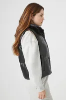 Women's Faux Leather Quilted Puffer Vest