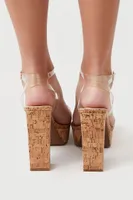 Women's Cork Ankle-Strap Platform Heels in Natural/Clear, 7.5