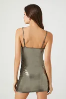 Women's Metallic Mock Wrap Mini Dress in Gold Small