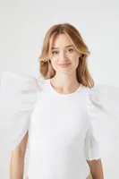 Women's Organza Butterfly-Sleeve Bodysuit in White, XS