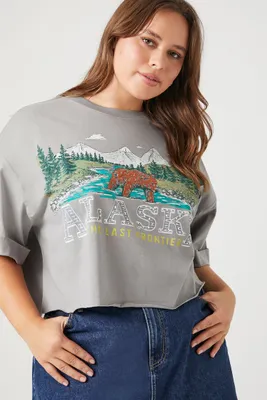 Women's Alaska Graphic Cropped T-Shirt in Grey, 0X