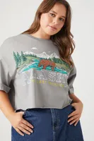 Women's Alaska Graphic Cropped T-Shirt in Grey, 2X