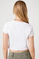 Women's Lettuce-Edge Crop Top in White Large