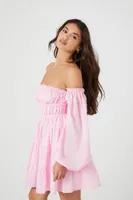 Women's Off-the-Shoulder Babydoll Mini Dress in Pink Small