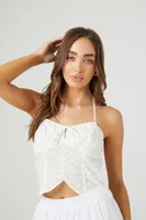 Women's Eyelet Split-Hem Halter Top in White Large