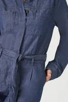 Women's Denim Tie-Waist Coveralls in Dark Denim Small