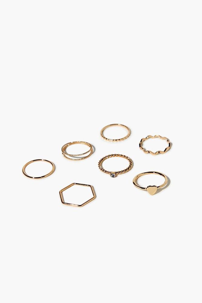 Women's Assorted Faux Gem Ring Set in Gold, 7