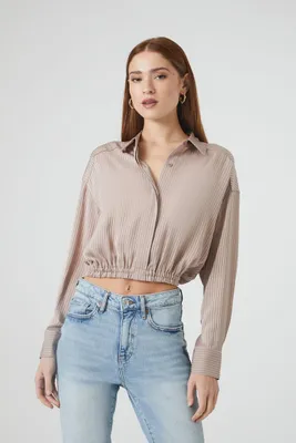 Women's Cropped Satin Shirt in Goat Small