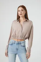 Women's Cropped Satin Shirt in Goat Medium