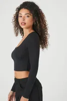 Women's Ribbed Knit Crop Top in Black, XL