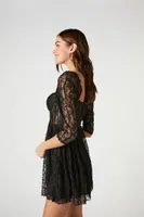 Women's Lace Fit & Flare Mini Dress in Black Small