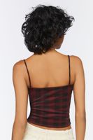 Women's Plaid Zip-Up Cropped Bustier in Burgundy/Black Large