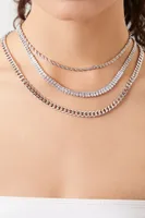 Women's Faux Gem Necklace Set in Silver/Clear