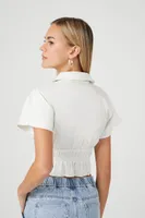 Women's Plunging Shirred Flounce Crop Top in White Small