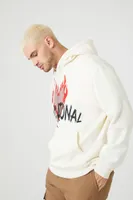 Men Sensational Flaming Heart Hoodie in Cream Large