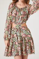 Women's Cutout Floral Print Mini Dress