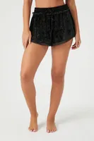 Women's Velvet Ruffle-Trim Pajama Shorts in Black Small