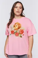 Women's Angel & Flower T-Shirt in Pink, 0X