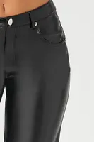 Women's Faux Leather Wide-Leg Pants in Black Medium