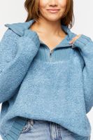 Women's Popcorn Knit Half-Zip Sweater in Colony Blue Medium