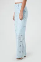 Women's Floral Eyelet Cargo Pants in Light Blue Large