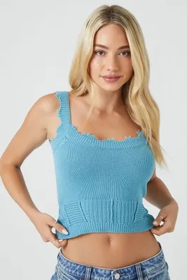 Women's Distressed Sweater-Knit Tank Top in Faience, XL