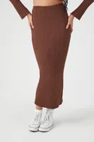 Women's Rib-Knit Long-Sleeve Top & Skirt Set in Chocolate Small