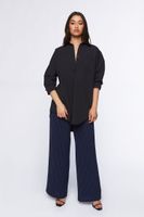 Women's Oversized Longline Poplin Shirt in Black, Size XL