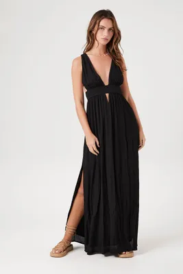 Women's Plunging Cutout Maxi Dress in Black Small