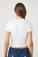 Women's Seamed Lettuce-Edge Cropped T-Shirt in White Medium