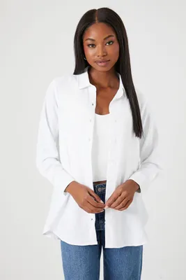 Women's High-Low Dolphin-Hem Shirt in White Large