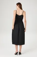 Women's Shirred Poplin Midi Dress Black,