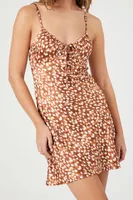 Women's Satin Speckled Print Cami Dress in Taupe, XL