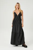 Women's Plunging Poplin Maxi Dress in Black Small