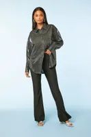 Women's Sequin Oversized Shirt in Black/Silver, Size XS