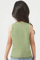 Girls Striped Half-Button Tank Top (Kids) in Cypress , 5/6