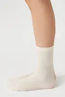 Ribbed-Trim Crew Socks in White