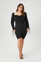 Women's Ruched Long-Sleeve Romper in Black, 2X