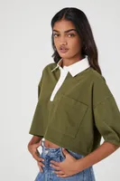 Women's Cropped Rugby Shirt in Olive, XS