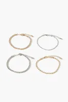 Women's Rhinestone Box Chain Bracelet Set in Gold